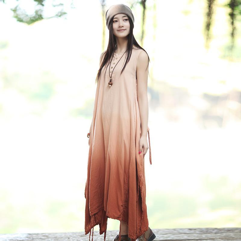 Buddha Trends Dress One Size / Orange Gradient and Vibrant Linen Maxi Dress  | Zen