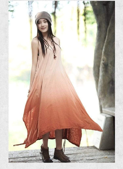 Gradient and Vibrant Linen Maxi Dress | Hippie