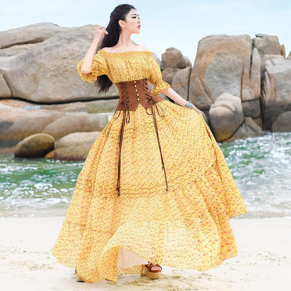 Vintage Yellow Chiffon Peasant Dress Mandala Buddhatrends
