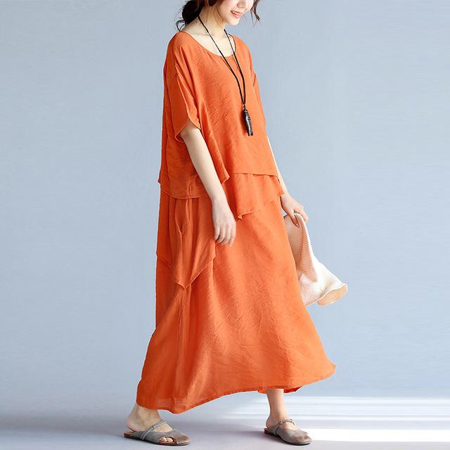 Buddha Trends Dress Orange / One Size Layered Asymmetrical Hippie Dress  | Zen