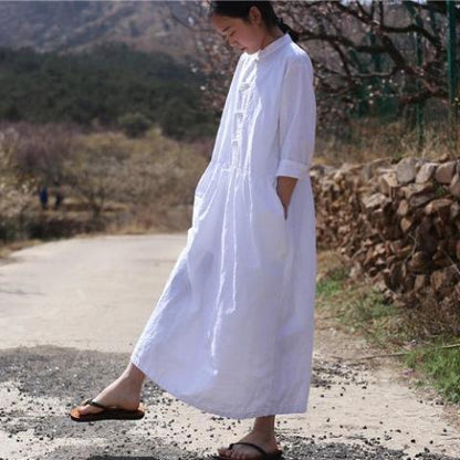 Buddha Trends Dress Oversized Linen Midi Dress  | Zen