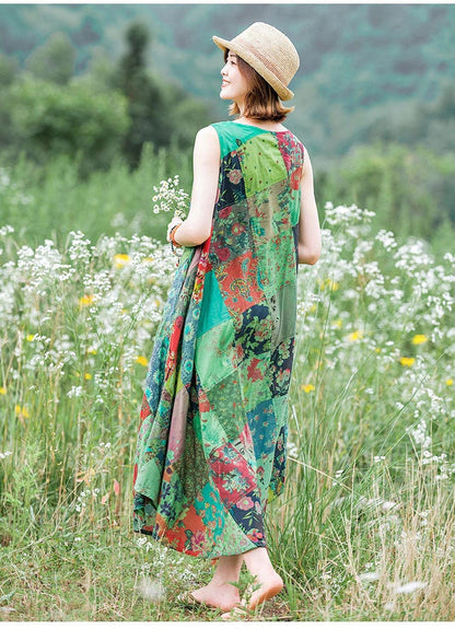 Buddha Trends Dress Patchwork Colourful Cotton Hippie Dress