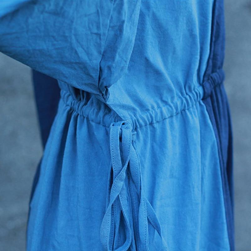 Buddha Trends Dress Peace Blue Patchwork Ramie Dress | Zen