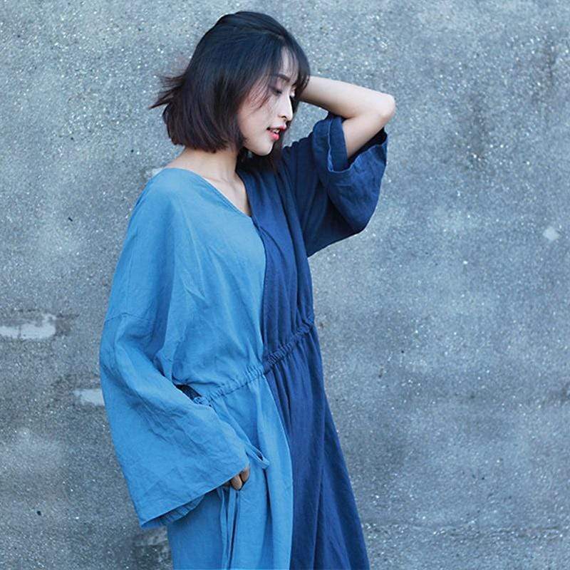 Peace Blue Patchwork Ramie Dress | Zen – Buddhatrends