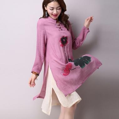 Buddha Trends Dress Pink Lotus Linen Dress  | Zen