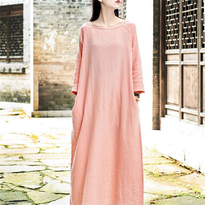Buddha Trends Dress Pink / One Size Casual Cotton Maxi Dress  | Zen