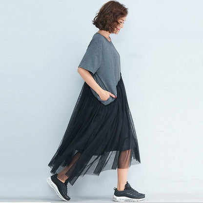 Pleated Voile T-Shirt Dress