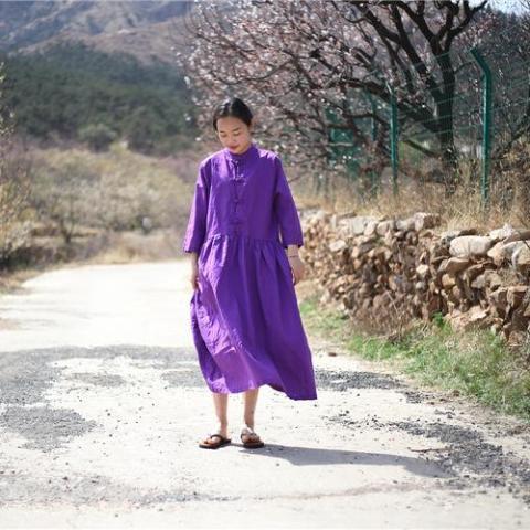 Buddha Trends Dress Purple / One Size Oversized Linen Midi Dress  | Zen