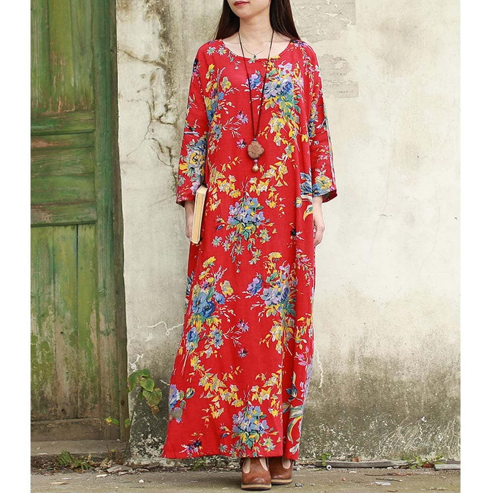 Buddha Trends Dress Red / 4XL Oversized Floral Maxi Dress | Zen