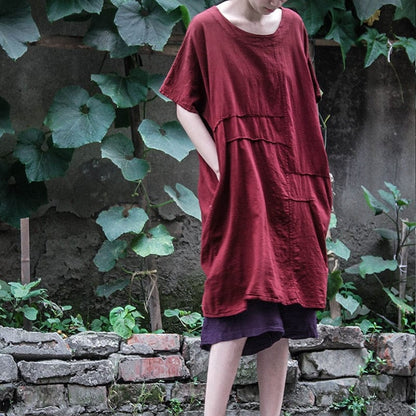 Buddha Trends Dress Red dates / One Size Malee Loose Cotton Linen Dress