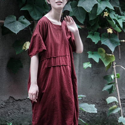 Buddha Trends Dress Red dates / One Size Malee Loose Cotton Linen Dress