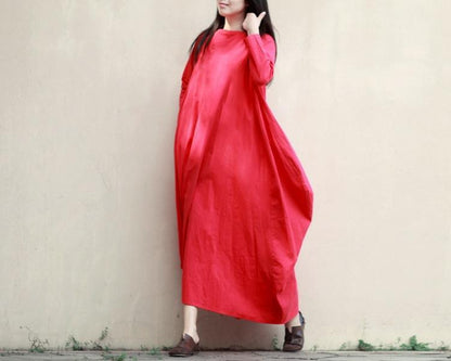 Buddha Trends Dress Red / L Cotton and Linen Oversized Maxi Dress