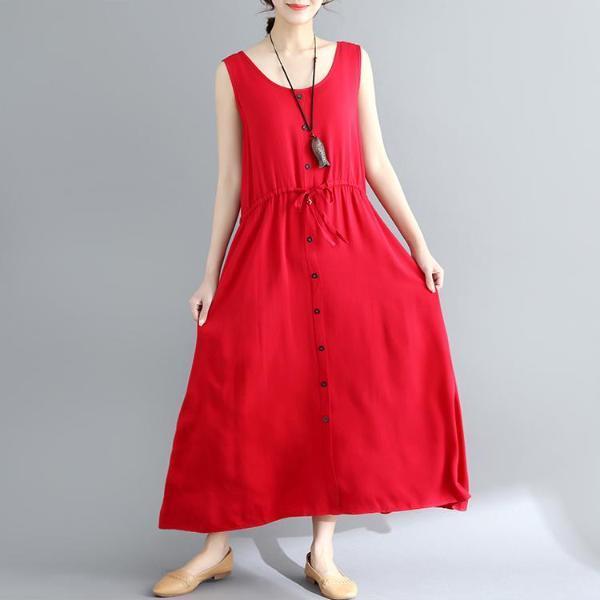 Buddha Trends Dress Red / M Plus Size Cotton Linen Sundress