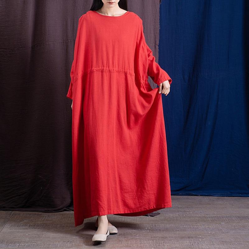 Buddha Trends Dress Red / One Size Drawstring Empire Waist Maxi Dress  | Zen