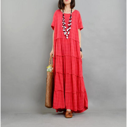 Buddha Trends Dress Red / One Size Loose Cotton and Linen Dress | Nirvana