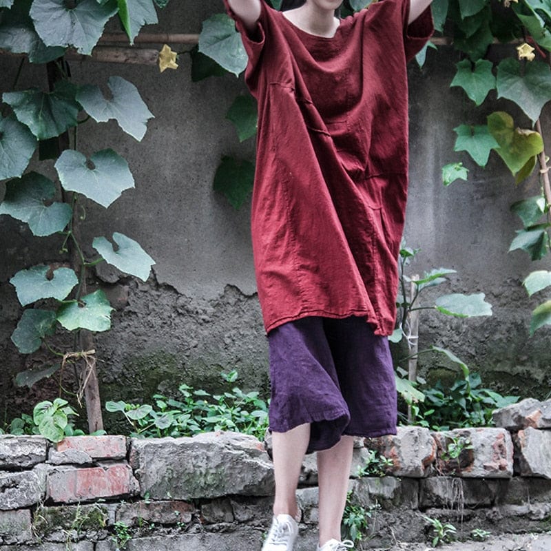Buddha Trends Dress Red / One Size Malee Loose Cotton Linen Dress