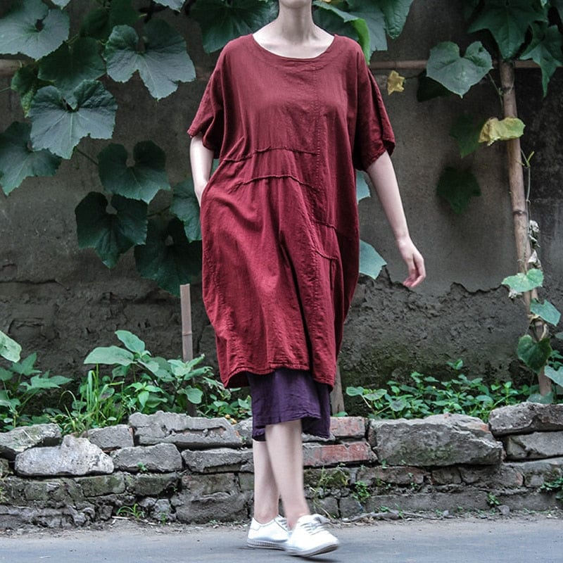Buddha Trends Dress Red / One Size Malee Loose Cotton Linen Dress