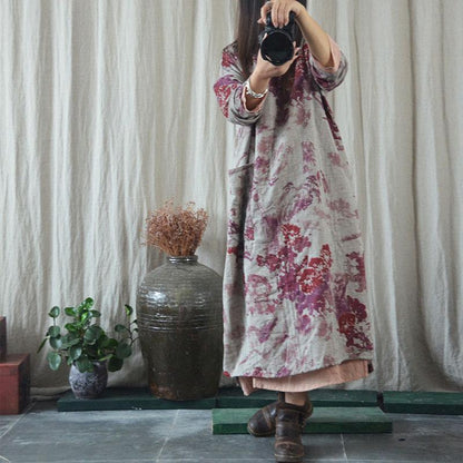 National Chinese V-neck Cotton Linen Dress Buddhatrends National Chinese V-neck Cotton Linen Dress Buddhatrends