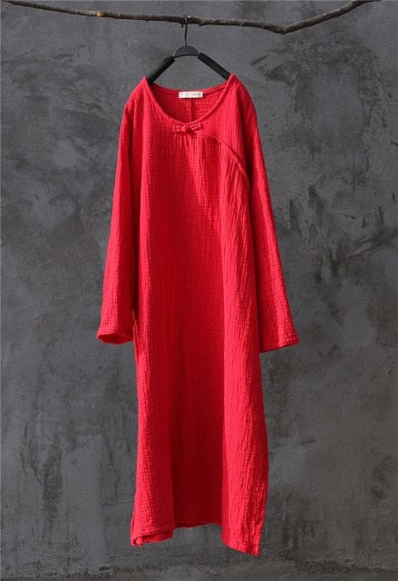 Buddha Trends Dress Red / One Size Oversized Linen Maxi Dress  | Zen