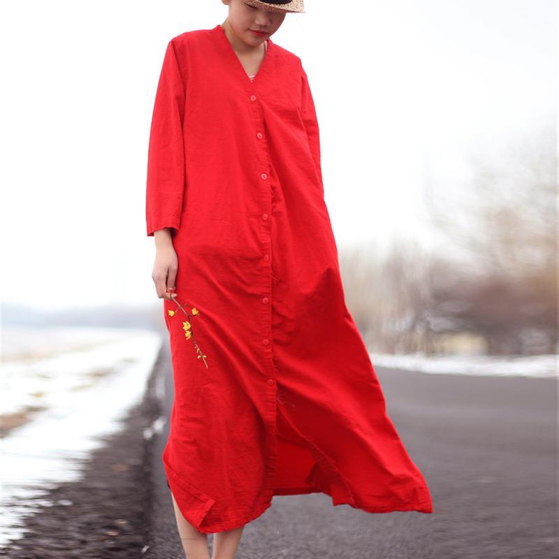 Buddha Trends Dress Red / One Size Vibrant Cotton and Linen Loose Shirt Dress