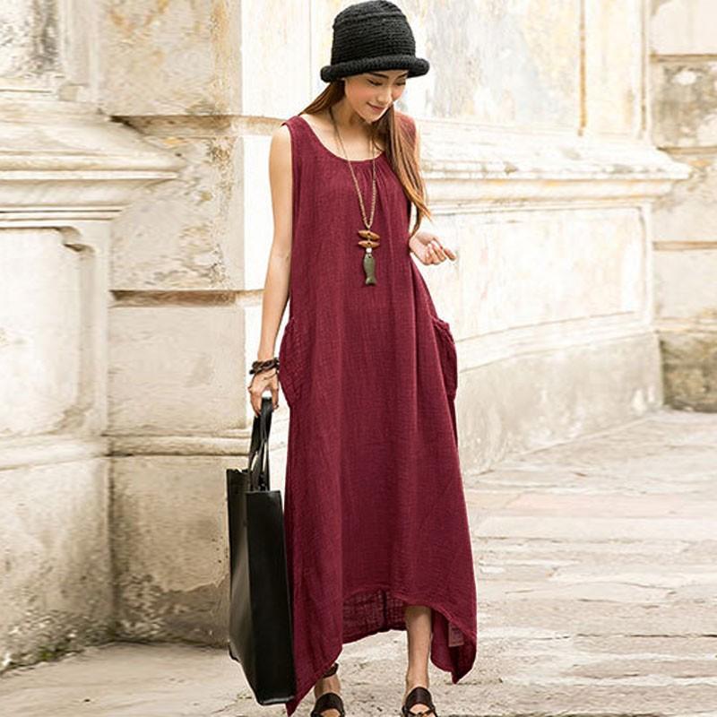 Buddha Trends Dress Red / S Casual Sleeveless Maxi Dress  | Zen