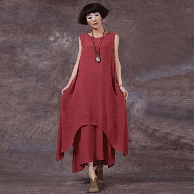 Buddha Trends Dress Red / XXXL Gypsy Soul Double Layered Sundress  | Zen