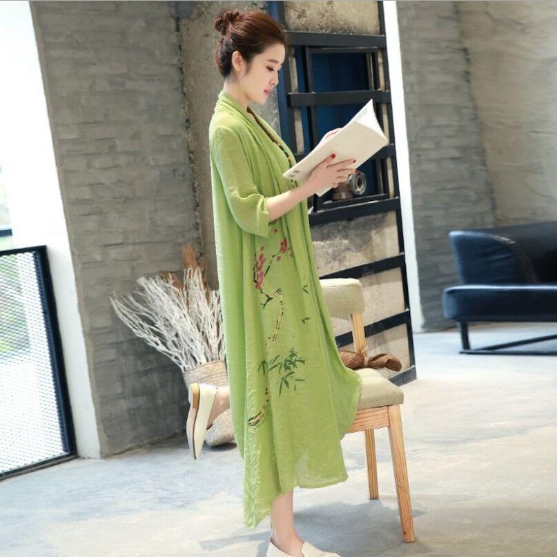 Buddha Trends Dress Silk and Linen Floral Dress