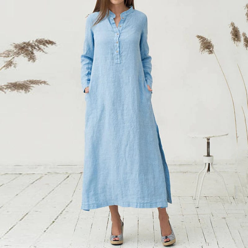 Buddha Trends Dress Sky Blue / S Zen Casual Button Up Blouse Dress  | Zen