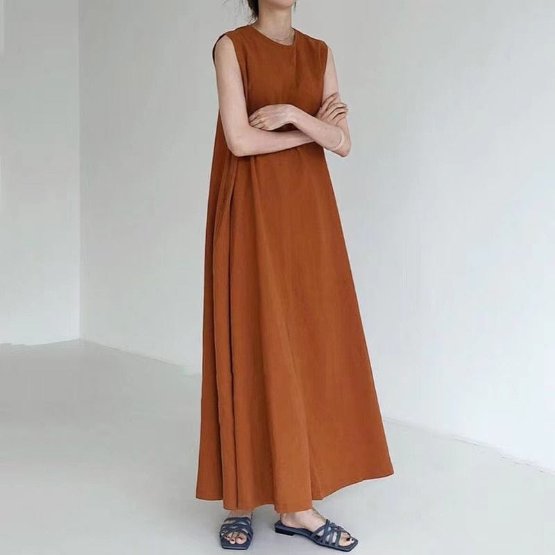 Buddha Trends Dress Sleeveless Linen and Cotton Midi Dress