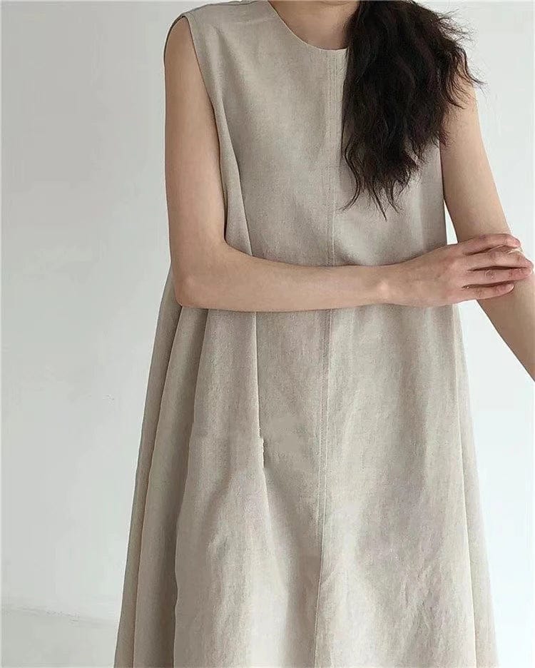 Buddha Trends Dress Sleeveless Linen and Cotton Midi Dress