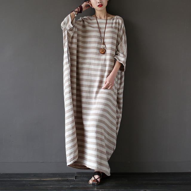 Grey Stripes Oversized Maxi Dress | Buddhatrends