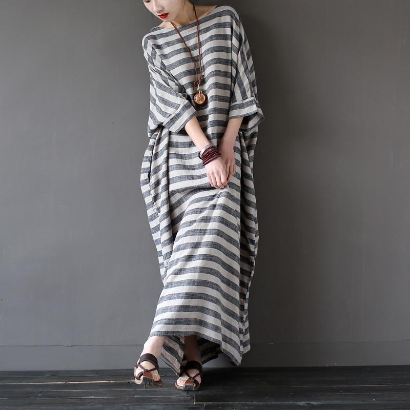 Grey Stripes Oversized Maxi Dress | Buddhatrends