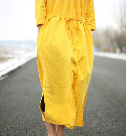 Buddha Trends Dress Vibrant Cotton and Linen Loose Shirt Dress