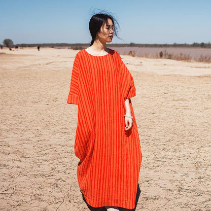 Vibrant Orange Cotton and Linen Maxi Dress