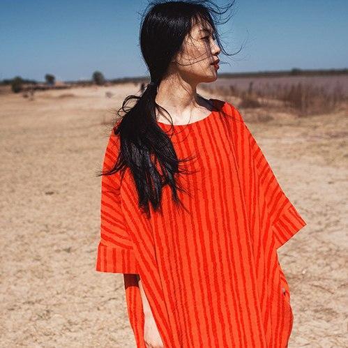 Vibrant Orange Cotton and Linen Maxi Dress