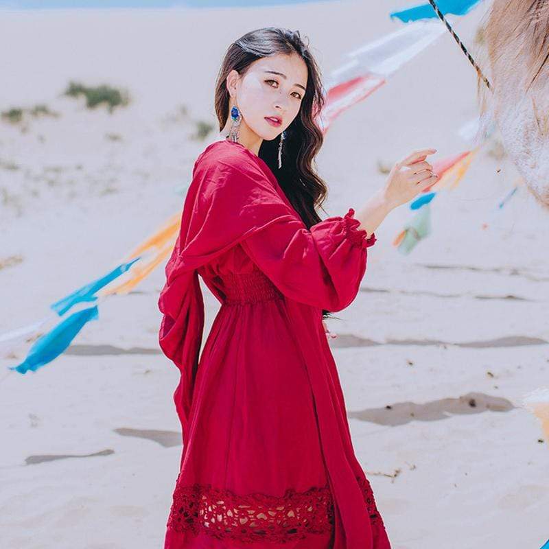 red gypsy dress Vintage Gypsy Red Maxi Dress