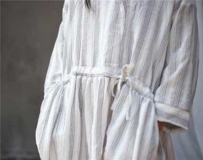 Vintage V Neck Striped Dress  | Zen