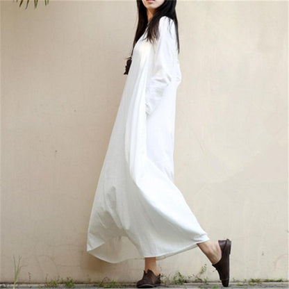 Buddha Trends Dress White / L Cotton and Linen Oversized Maxi Dress