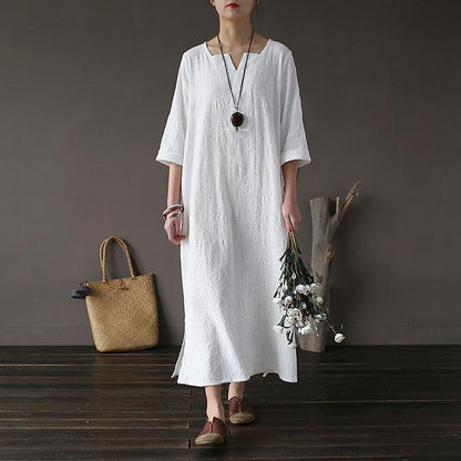 Buddha Trends Dress White / L Vintage Sweetheart Jacquard Loose Dress  | Zen