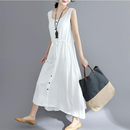 Buddha Trends Dress White / M Plus Size Cotton Linen Sundress