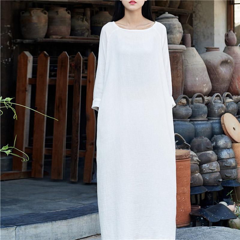 Buddha Trends Dress White / One Size Casual Cotton Maxi Dress  | Zen