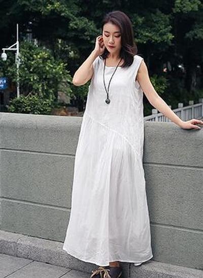 Buddha Trends Dress White / One Size Cotton Linen Sleeveless Casual Dresses