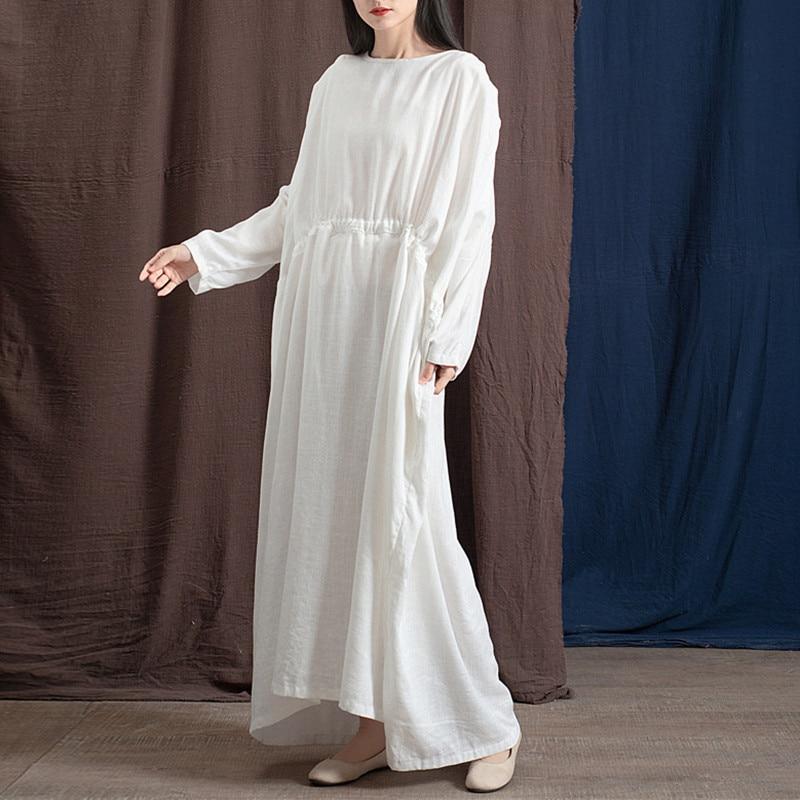 Buddha Trends Dress White / One Size Drawstring Empire Waist Maxi Dress  | Zen