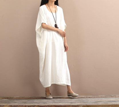 Buddha Trends Dress white / One Size Loose Pure Colors Cotton Linen Maxi Dress  | Zen