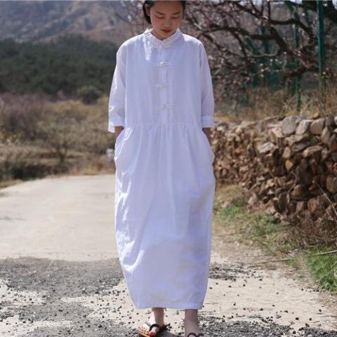Buddha Trends Dress White / One Size Oversized Linen Midi Dress  | Zen
