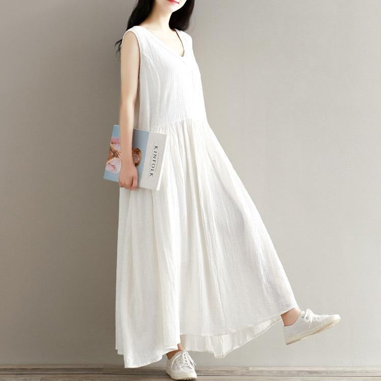 Buddha Trends Dress White / S Empire Cotton and Linen Maxi Dress