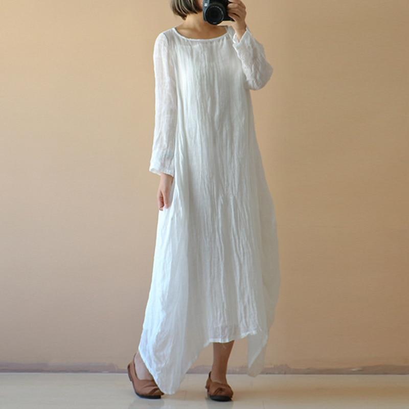Buddha Trends Dress White / S Pure Color Shana Loose Midi Long Dress | Zen
