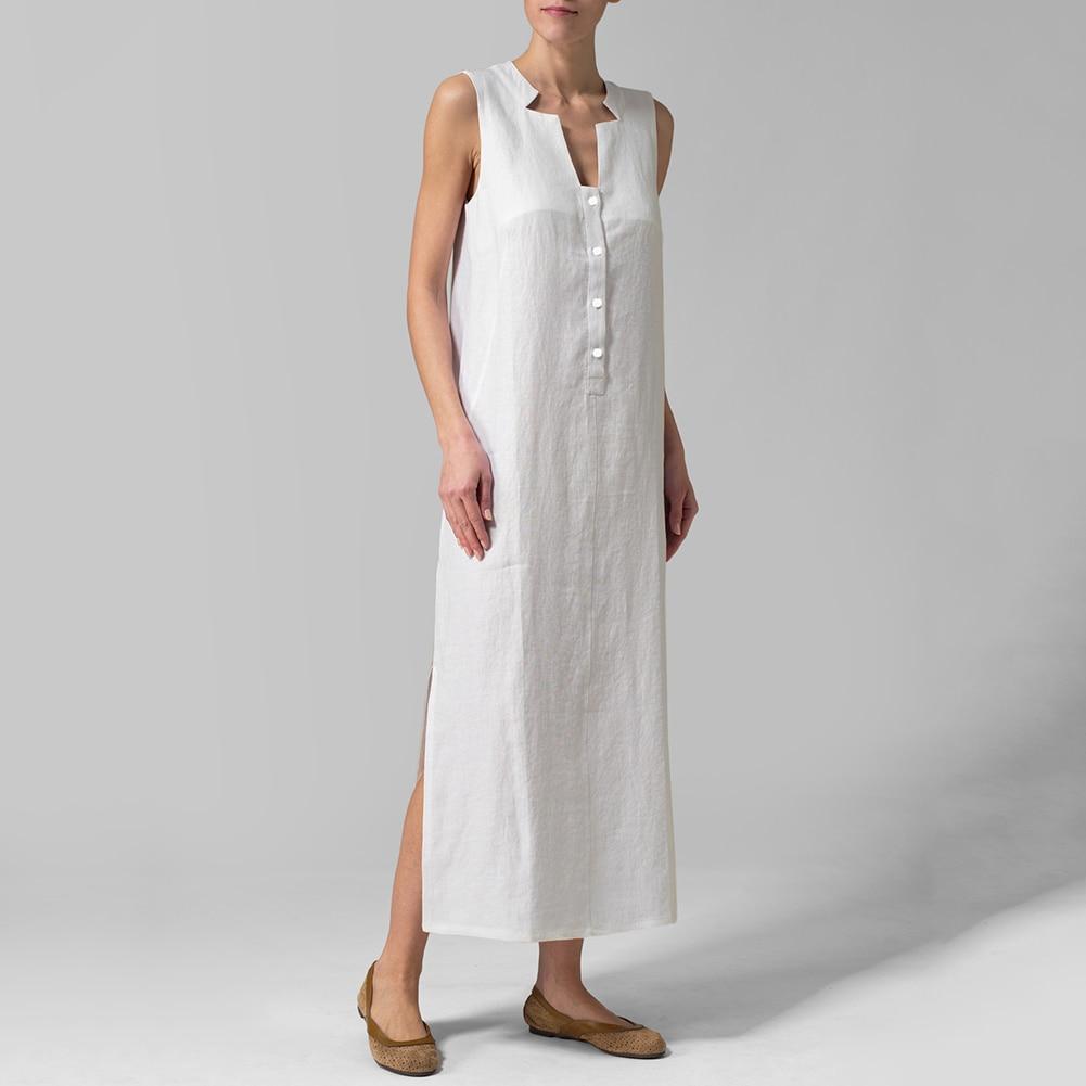 Buddha Trends Dress White / XXL Zen Aesthetics V Neck Sleeveless Dress  | Zen