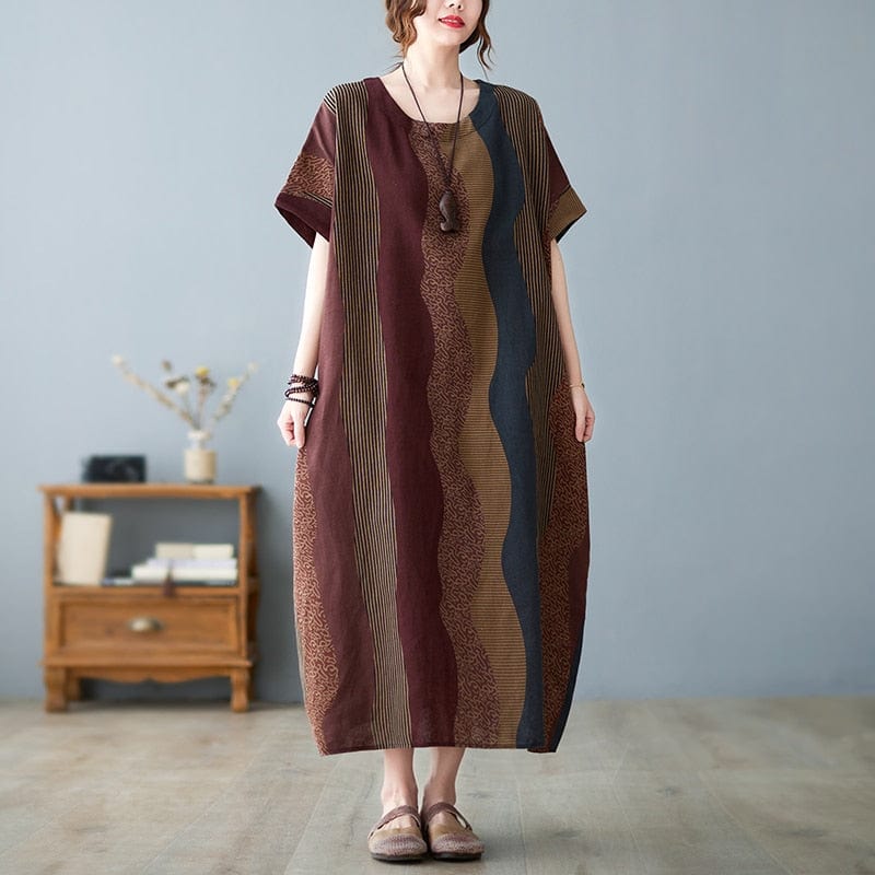 Buddha Trends Dress wine red / L Loose Oversized Midi Dress  | Zen