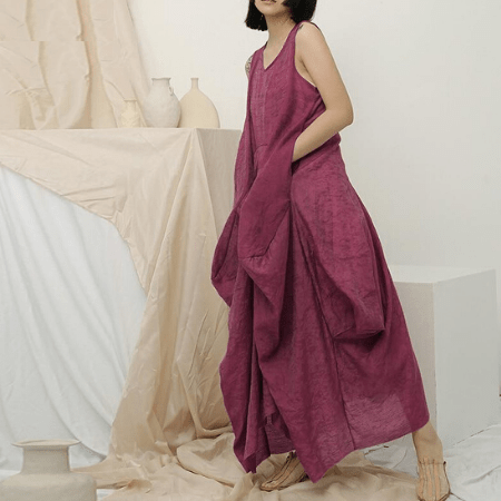 Buddha Trends Dress Wine Red / XXL Zen Gypsy Asymmetrical Dress  | Zen